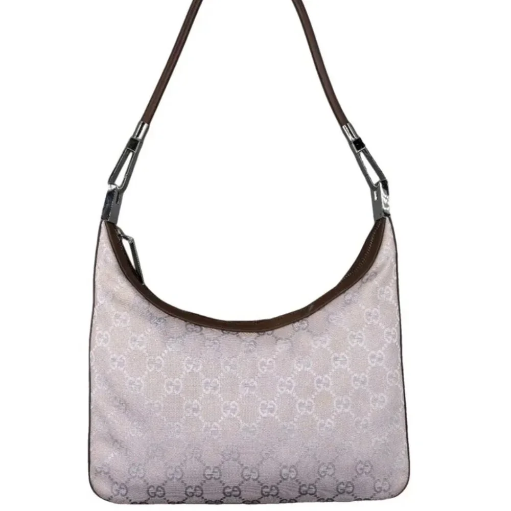 Gucci lavender Monogram Canvas Hobo with Brown Trim